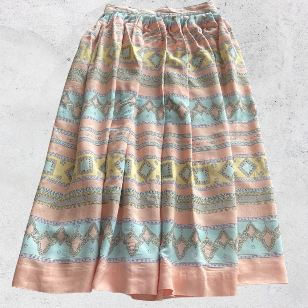 Vintage 90s Skirt Womens 4 Petite Midi Cause Peach Geometrice Retro Colorful